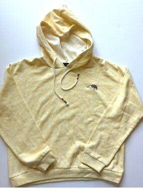 AQUA Yellow Paisley Bandana Hoodie Embroidered Rainbow Y2K